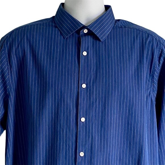 Perry Ellis Portfolio Classic Fit Blue Gold Button Down Shirt Neck 17 - Picture 3 of 8